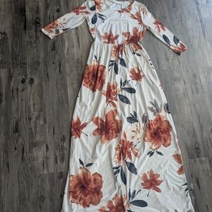 Floral Maxi Dress in Cream and Orange